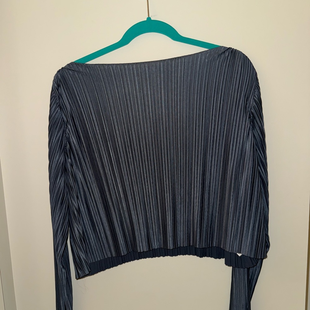 Dynamite Grey/Silver Pleated Long Sleeve Top